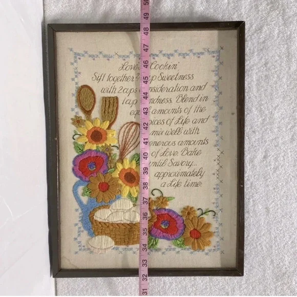 Vintage Handmade Love’s A Cookin’  Recipe Framed Embroidery Art - Picture 10 of 10